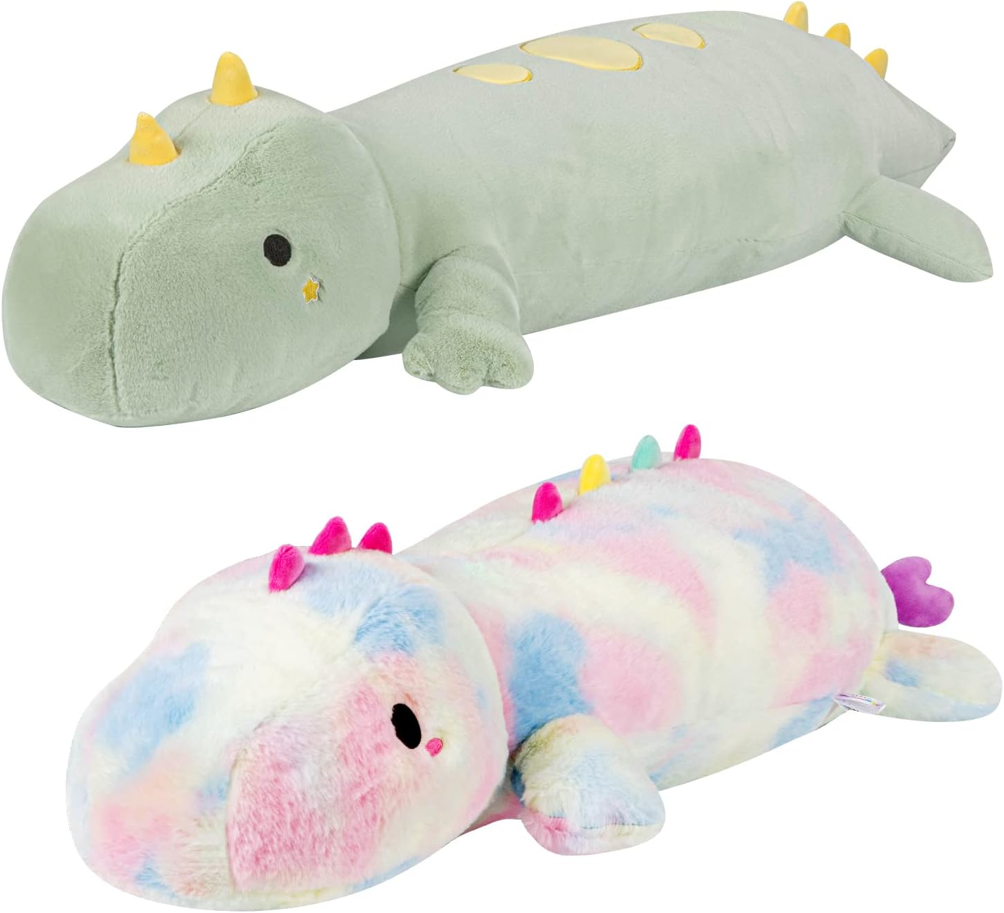 Mewaii 2 Pcs Plush Pillows, 28 Inch Tie Dye Dinosaur Plush PIllow + 28 Inch Green Dinosaur Plush PIllow