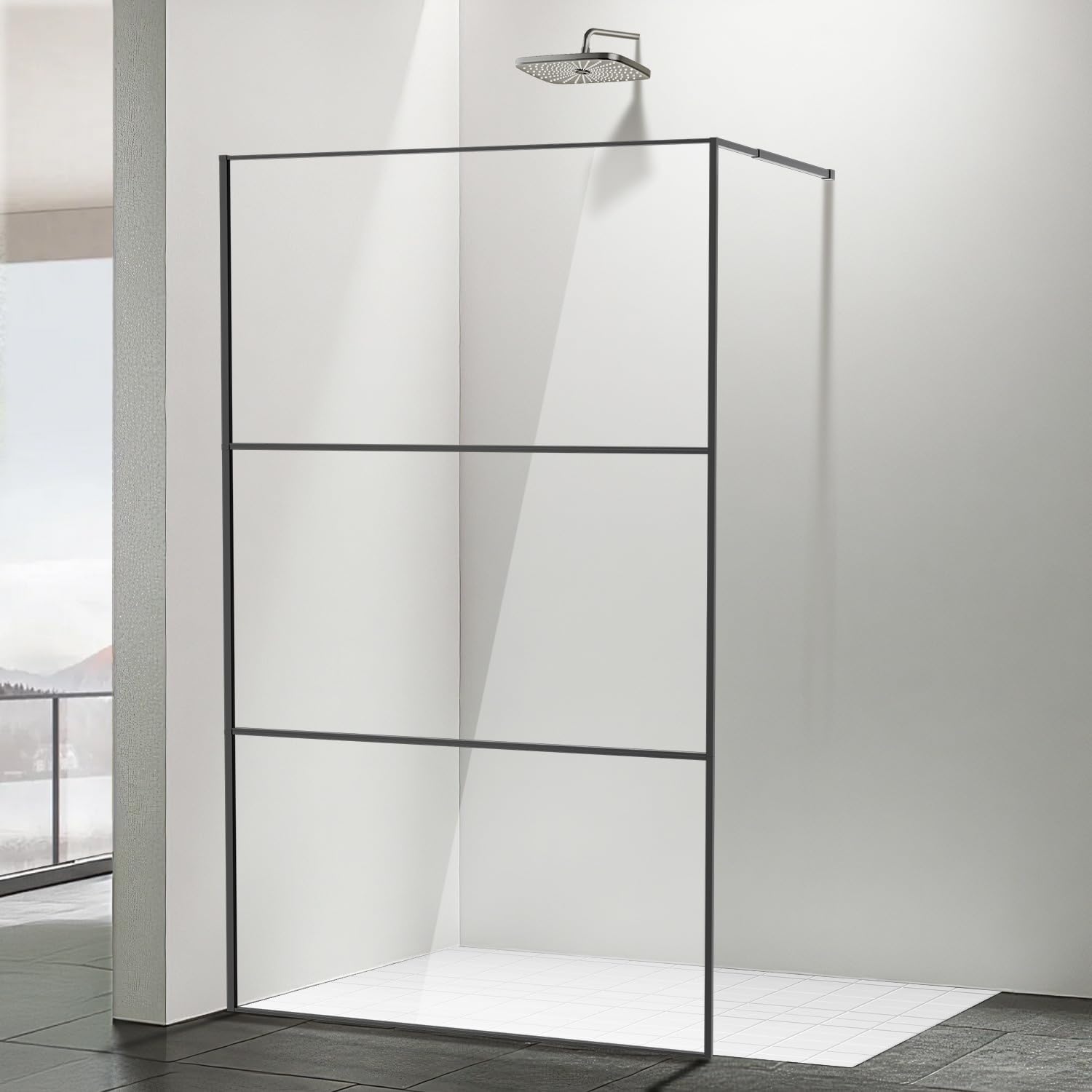 Cabine de douche Walk-in 120 x 200 cm Noir, Paroi de douche en verre avec verre de sécurité ESG de 5 mm, design à cadre tripartite, cadre en aluminium, séparation de douche pour douche à
