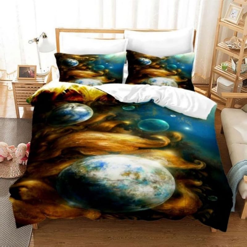 Funda nórdica 90 de microfibra suave 155x220 cm diseño sistema solar dorado para cama infantil
