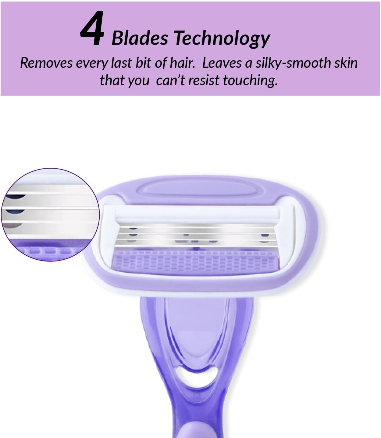 W Beauty Razors for Women, 4 Blades Shaver, Infused with Vitamin E & Aloe, for a Simply Smoother Body Shave Bikini Hair Removal, 1 Pack (2 Pieces), Pink/Purple, (8700B1)