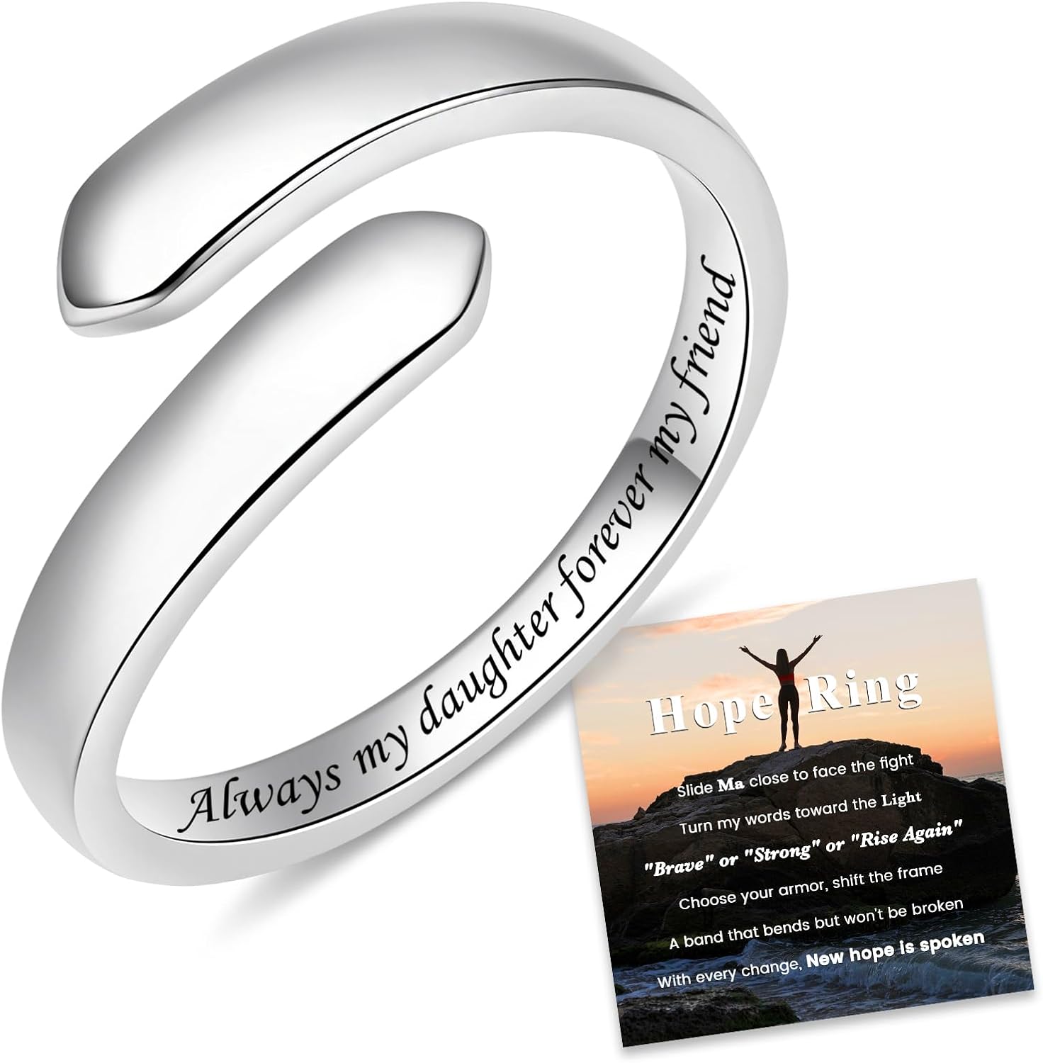 Hope Rings for Granddaughter-S925 Sterling Silver Inspirational Jewelry Adjustable Arrow Ring for Women Teen Birthday Christmas Gifts