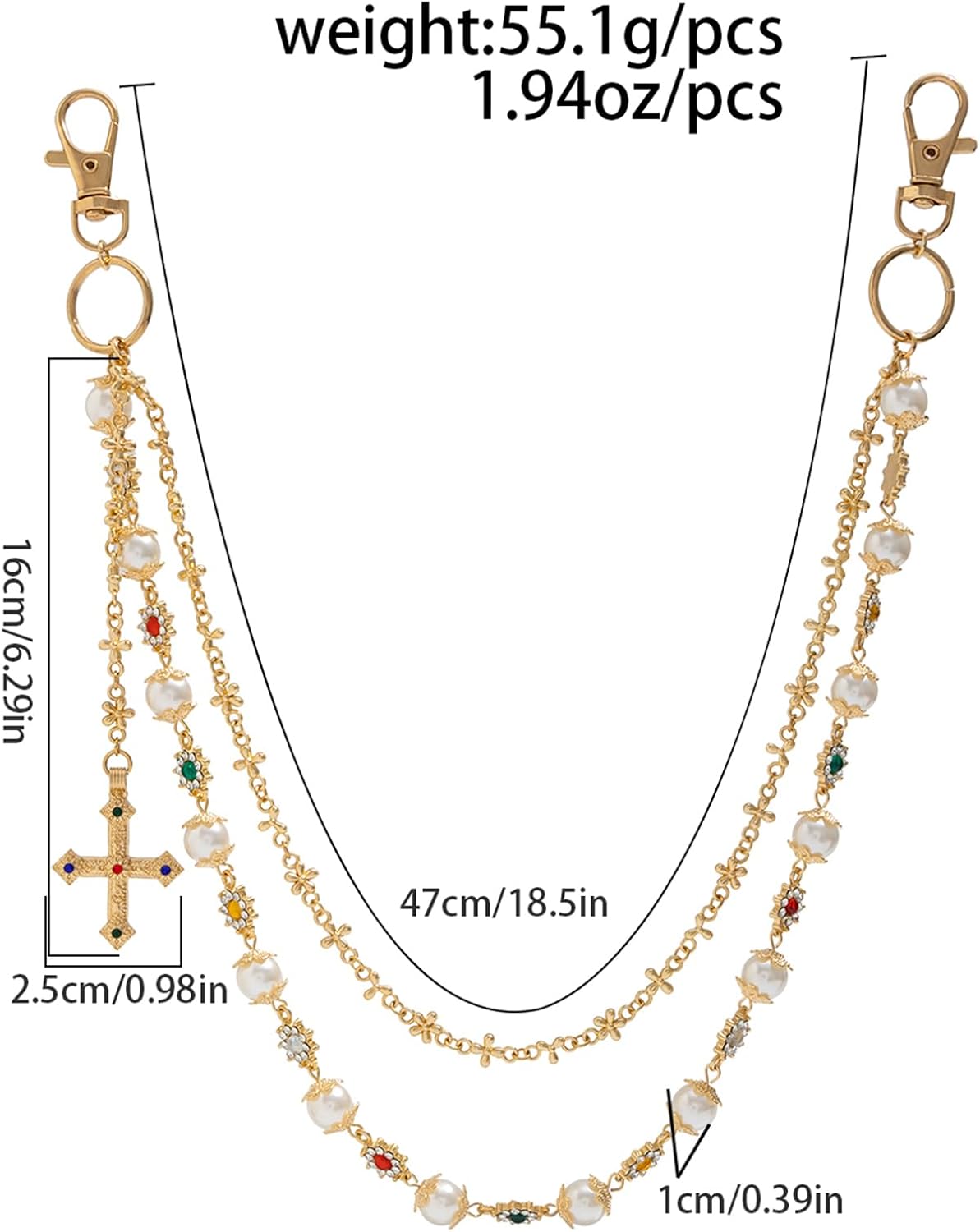 Fashion Layered Pants Wallet Chains - Exquisite Gold Silver Rhinestone Flower Pearl Jean Pocket Chain for Women Men Cute Bag Purse Charms Jewelry - Image 2