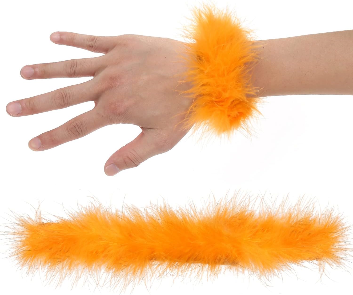 Caiyao 2Pcs Women Feather Wrist Cuffs Furry Slap Bracelets for Women Snap Cuff Bangle White Pink Black Feather Cuffs Slap Wristbands Party Decoration Accessory image 2