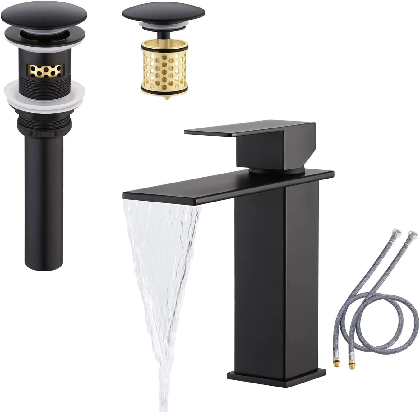 KES Bathroom Sink Faucet & Pop Up Drain with Overflow, Matte Black, L3158ALF-BK+S2018A-BK