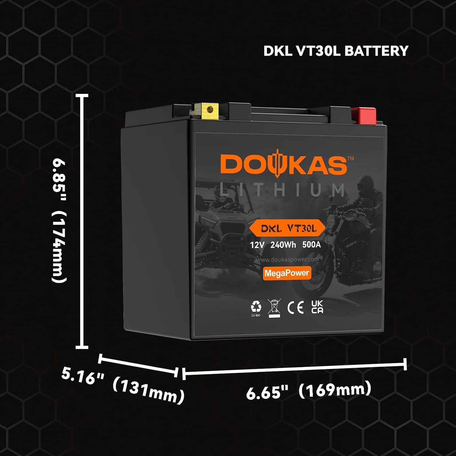 DKL VT30L 12V 20Ah 500CCA LiFePO4 Lithium Iron Phosphate Battery - High Capacity, Maintenance Free Powersports Battery for Motorcycles, Compatible for Harly, ATV&UTV