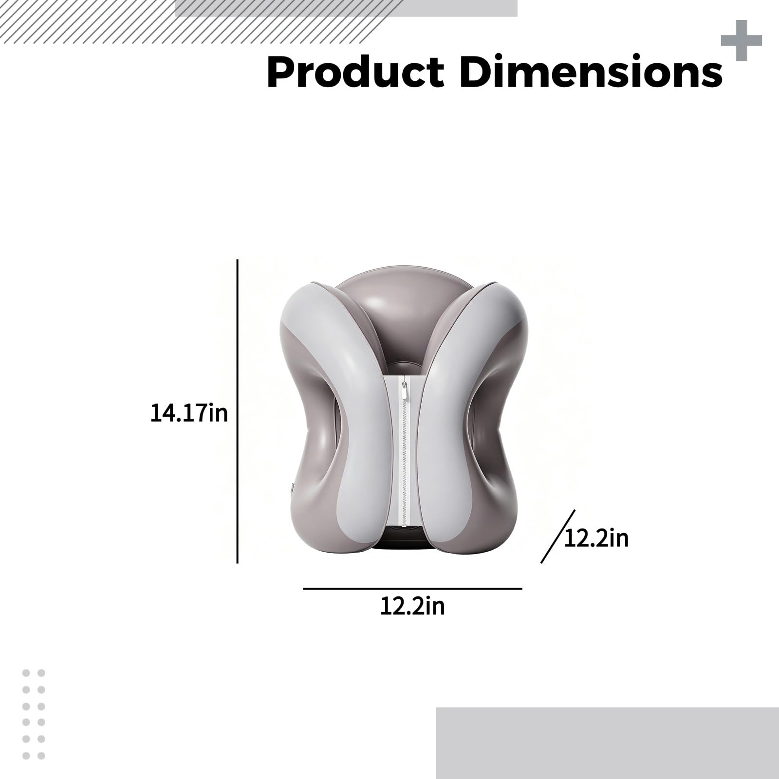 Aufblasbares Nackenkissen in Grau, Reisekissen mit stabilem Halt, für Schreibtisch und unterwegs, PVC Schlafhilfe für Büro, Klassenraum, Auto, Zug und Flugzeug, 31 x 31 x 36 cm