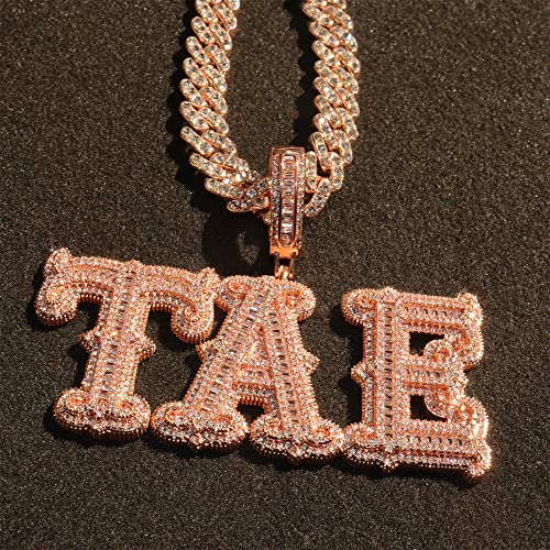 Hip Hop Custom Big Baguettes Letters Name Necklace With 9mm Cuban Link Chain VVS Clarity Cubic Zirconia Iced Out Personalized Name Pendants Charm Jewelry for Women Men2