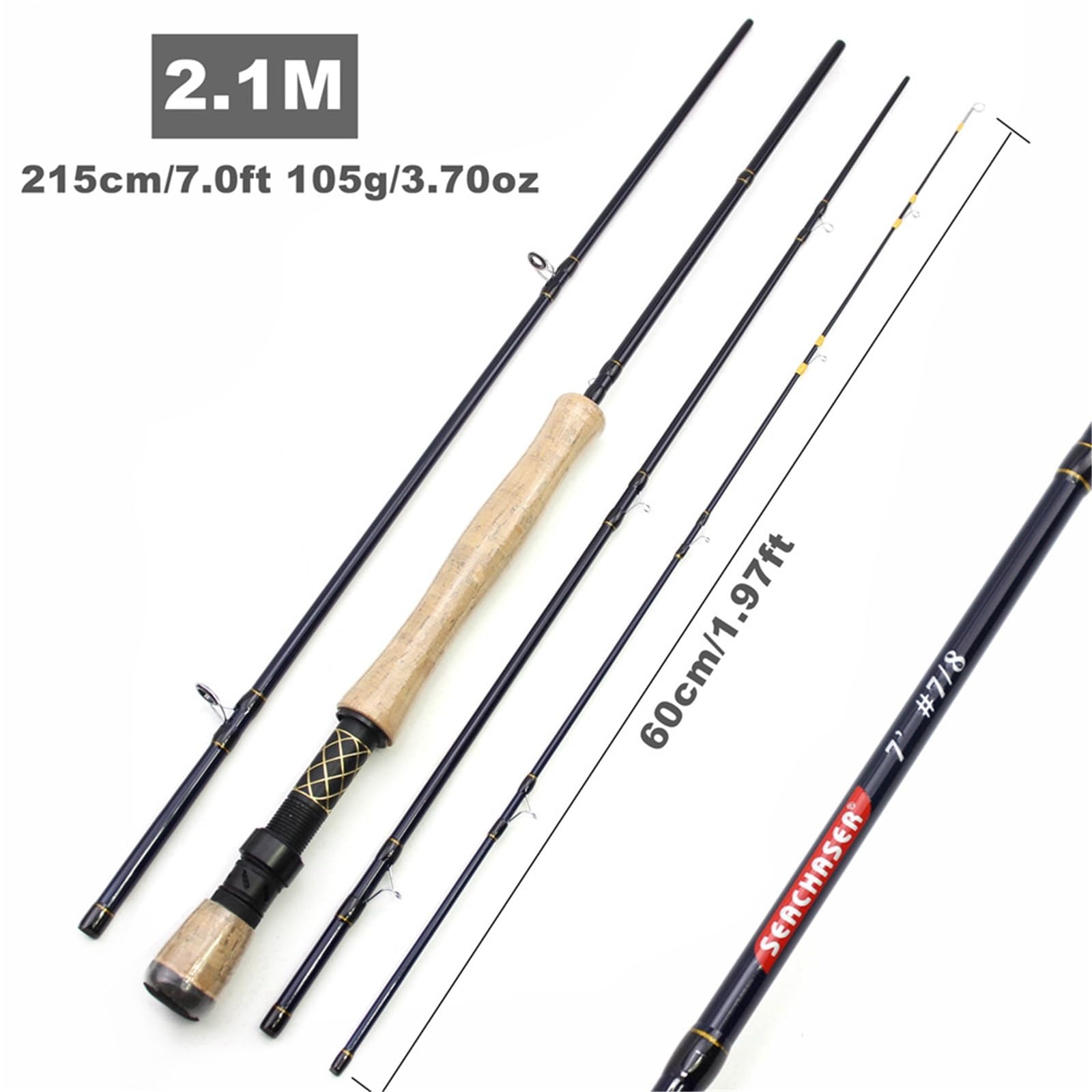 Modell YG005 1,98 m 2,1 m 2,4 m 2,7 m Carbon 4 Abschnitte Fliegenfischerrute LW 7/8 Schnelle Action-Süßwasser-Fliegenruten for Forellen-Lachs-Angeln Tragbare Meeresrute(2.1M (7ft) Rod)