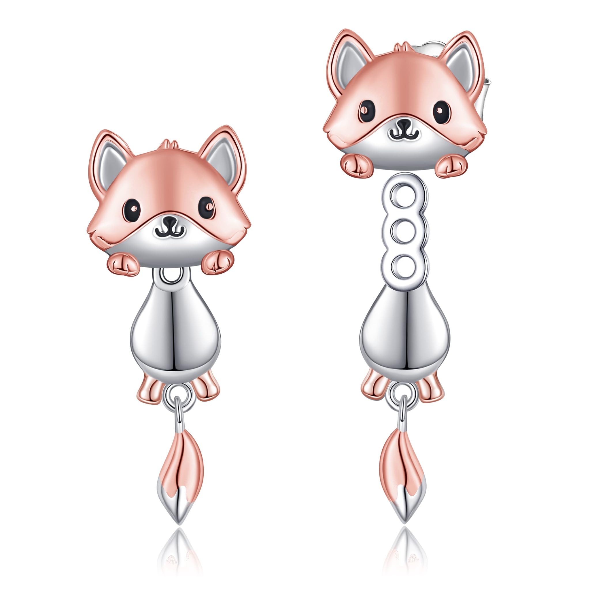 Pendientes divididos de plata de ley 925 con diseño de salamandra y zorro, bonitos pendientes de animales, regalo de cumpleaños