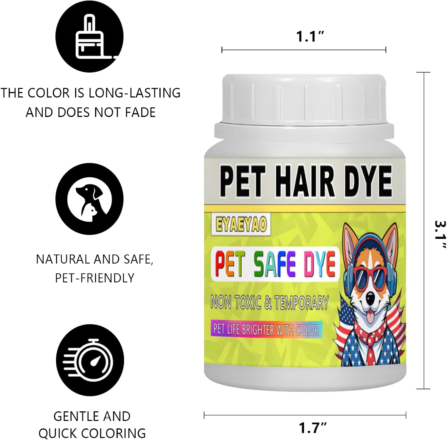 Dog Hair Dye | 4 Vibrant Colors Pet Dye | Black/Blue/Purple/Orange | 4oz Each | Non-Toxic Pet Grooming, Permanent Pet Hair Dye Stain for All Pets Fur Dye (4 Colors, 4 Fl Oz)