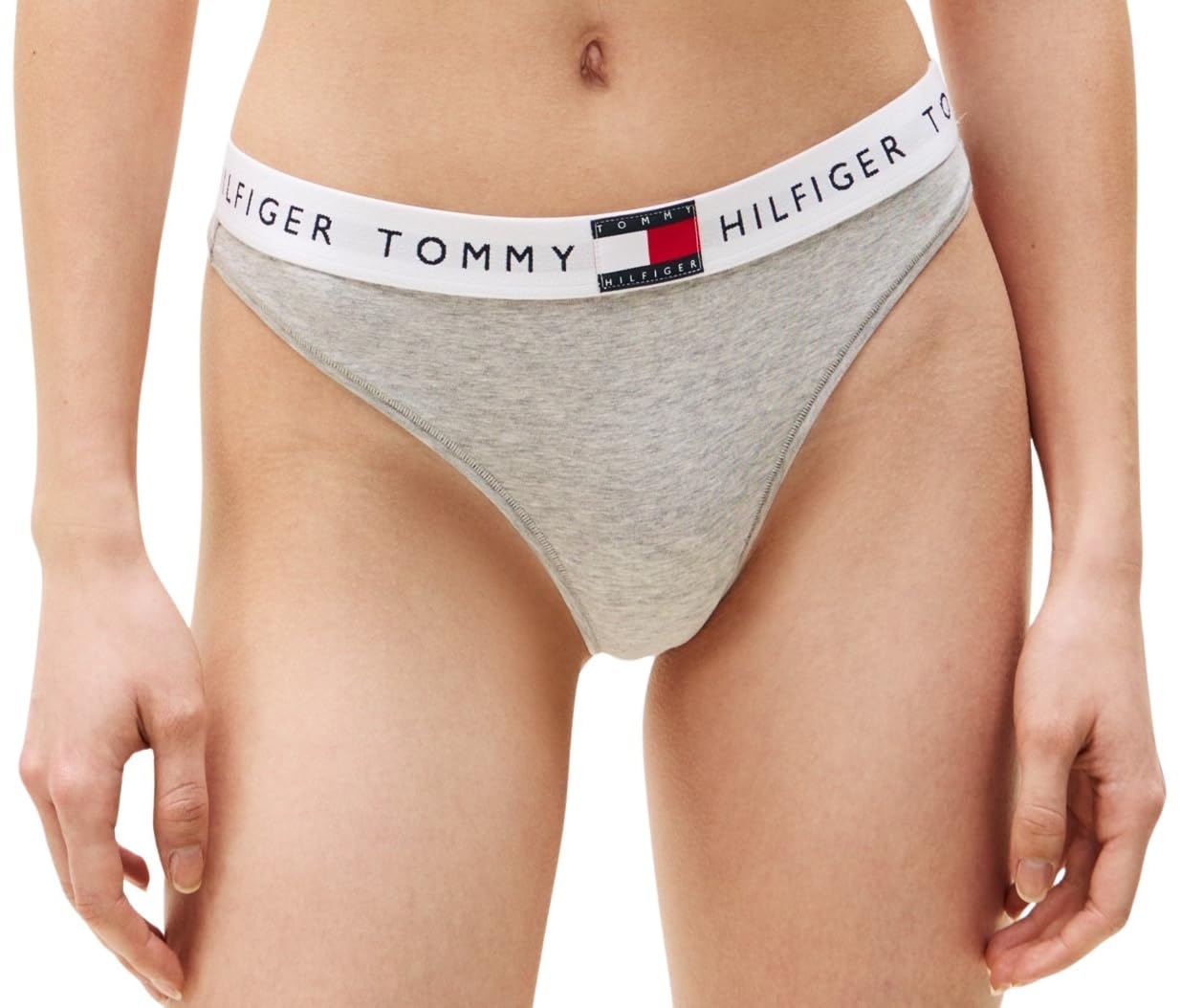 Tommy Hilfiger Women’s Classic Thong with Logo Waistband, Grey (Light Grey Heather), XS