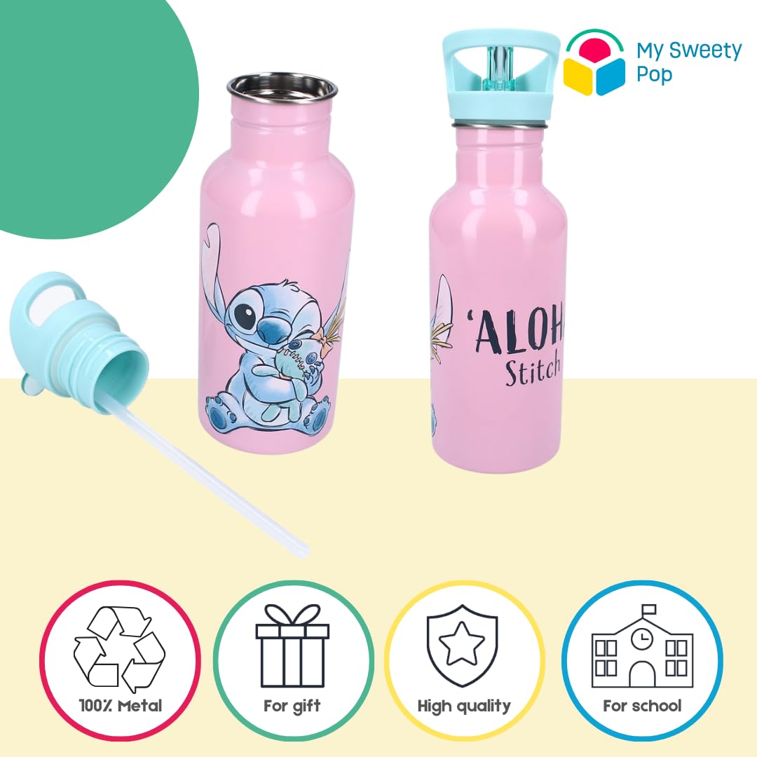 My sweety pop, Stitch Pink Kids Water Bottle, Stainless Steel, Nursery, Preschool, School, Holiday, Meal, 22cm, 500ml - Image 4