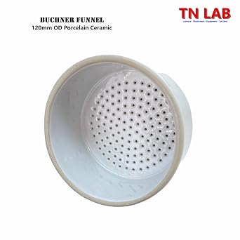TN Lab Buchner Funnel Kit with Filter Flask Set 120mm Porcelain Ceramic Funnel and 2000ml 2L Heavy-Wall Borosilicate Glass Vacuum Flask with Side Arm