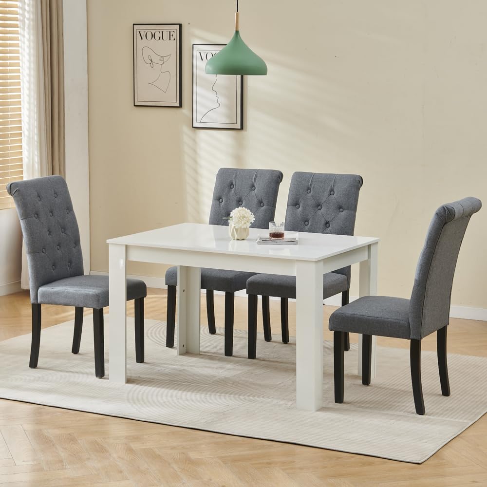 Menaka Modern Wooden Dining Room Table and Chairs Set of 4 for Small Space, 5 Pieces Rectangular Kitchen Table with 4 Chairs (110cm black table and 4 black leather chairs#1) — view 54