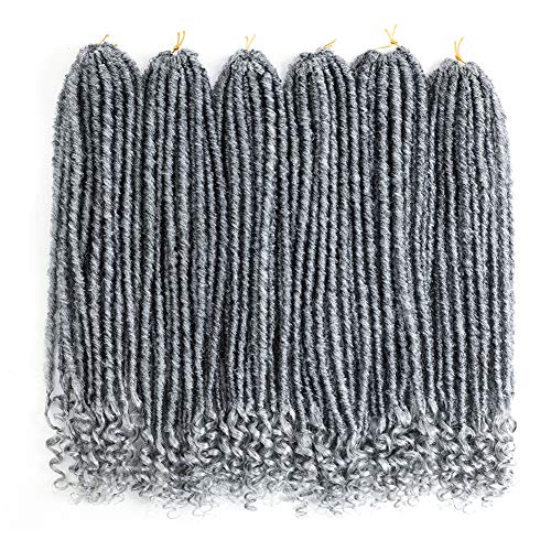 6Pack Goddess Locs Crochet Hair Grey Ombre Straight Faux Locs With Curly Ends Pre Looped Crochet Twist Soft Synthetic Ombre Braiding Hair Extensions (Tgrey#,480G/Lot) #TOP1
