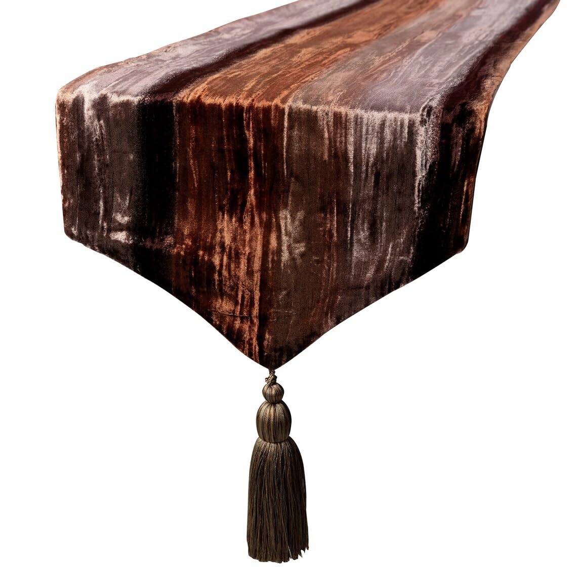The HomeCentric Designer Brown Table Runner 35 x 120 cm, Ombre, Crushed Velvet with Tassles Table Runner, Velvet fabric Table Linen, Ombre Pattern Modern Style Wedding Décor - Ombre Brown