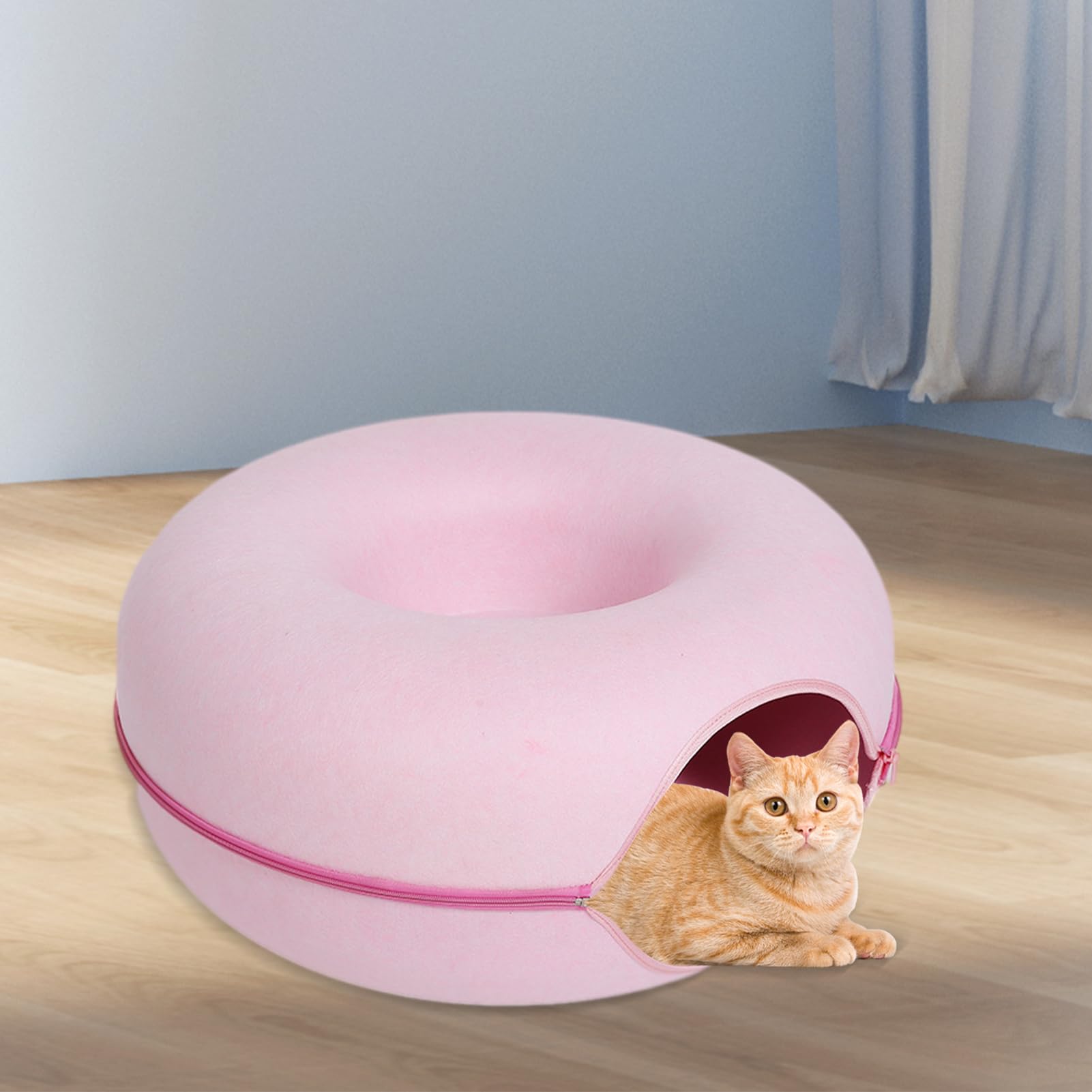 Letto A Tunnel Per Gatti DSOPV In Feltro, Forma Rotonda Con Foro Di Osservazione, Sfoderabile E Lavabile, Per Gatti Fino A 7,7 Kg, Due Misure Disponibili