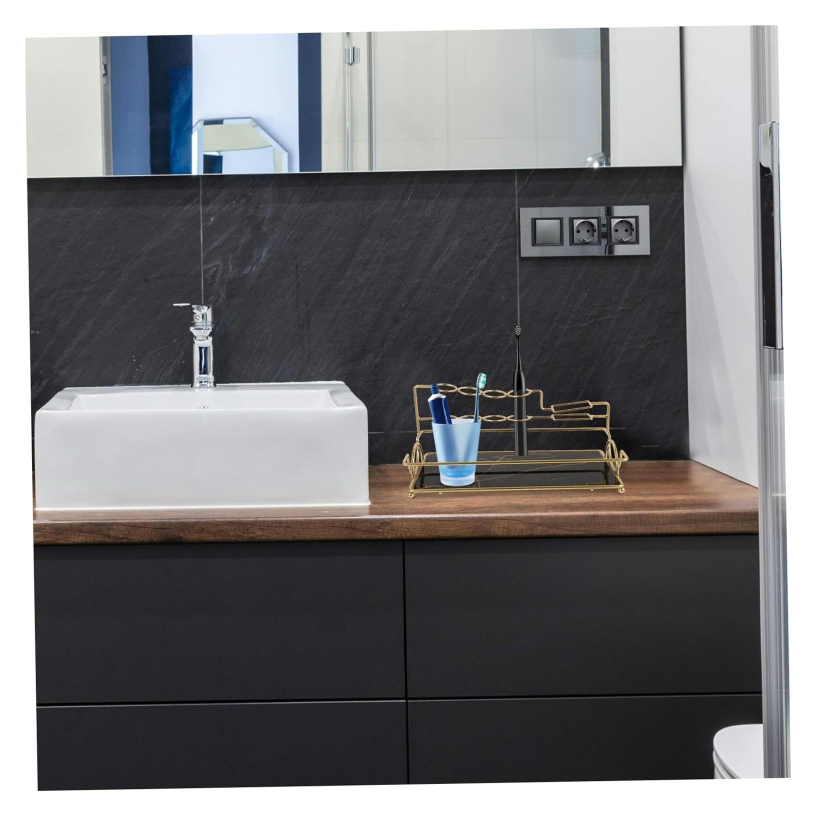 Soportes para cepillos de Dientes Estante de Almacenamiento encimera for baño, Organizador Multiusos for Cepillo Dientes Organizador de Accesorios(Black)