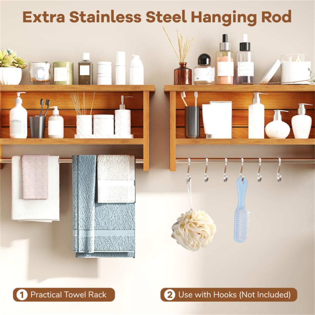 Wood Wall-Mounted Storage Shelf with Towel Bar