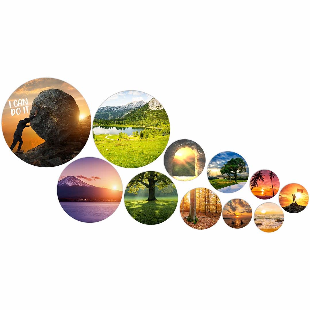 KREEPO I Can Do it. Natural Sunset Beauty Theme on MDF Wall Art Rounded Shape Cut-outs for Wall Decorative Item Set of 11_Multicolour_k21