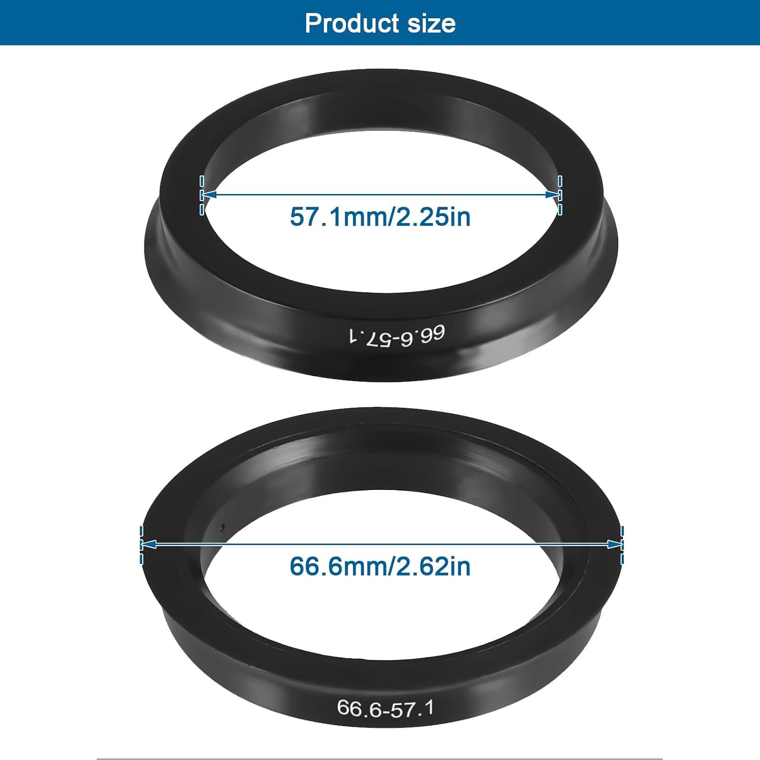 Kingsea 4PCS Car Hub Centric Rings, 66.6-57.1mm ABS Plastic Hub Rings, Black