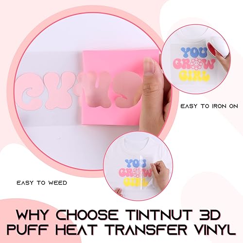Miniatura 3 de Tintnut Rollo de vinilo de transferencia térmica de color rosa claro, rollo de vinilo de 10 pulgadas x 6 pies, rollo de vinilo de transferencia de
