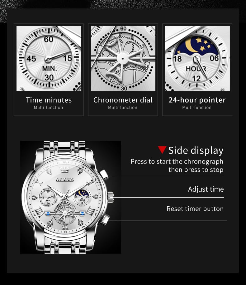 Image of OLEVS Mens Watches Luxury Diamond Calendar Stainless Steel Male Watches Business Dress Waterproof Luminous Fashion Watch for Men