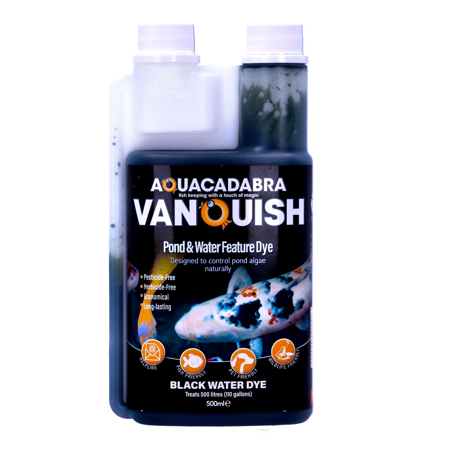 Aquacadabra Vanquish Black Pond Dye 500ml Water Colour Greenwater Treatment Algae Blanketweed Control
