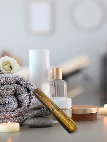 Miniatura 7 de GEMSCITE Varita de masaje de ojo de tigre con piedras preciosas  Imagen redondeada de cristal raíz Chakra Kundalini Yoga Activador Varita 4"