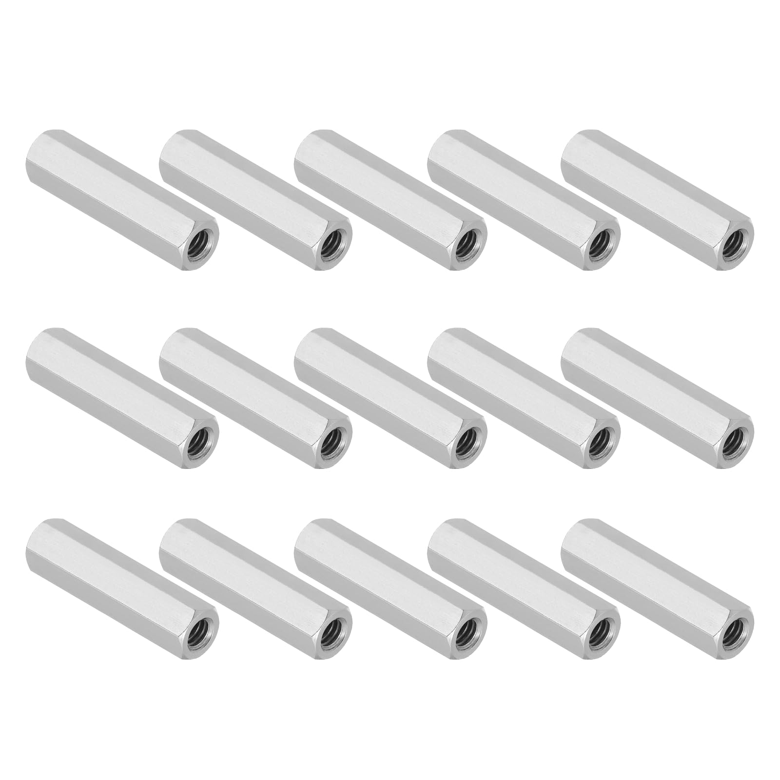PATIKIL 1/4"-20 UNC 304 Stainless Steel Hex Coupling Nuts, 15Pcs 1.6" Length Half Threaded Rod Coupling Nut Studding Connector Fasteners, Silver Tone
