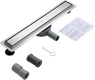 Duschrinne 60 cm, 2 in 1 Befliesbar Linearer Duschabfluss, Bodenablauf Komplettset mit 360° drehbarem Siphon, Haarfilter und Geruchsverschluss, 304 Edelstahl Gebürstet