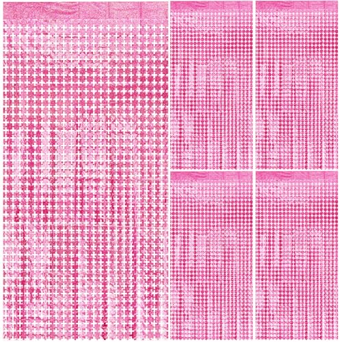 Pink Easter Decorations 5pcs Glitter Foil Fringe Curtain Party Decor Photo Booth Backdrop Streamers for Halloween, Christmas, Birthday, Birthday, Wedding Party Decorations