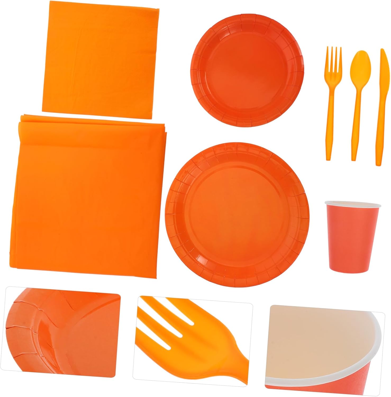 Unomor Orange Party Decorations Paper Plates Cups Napkins Cutlery Pe Tablecloth for Birthdays Gatherings