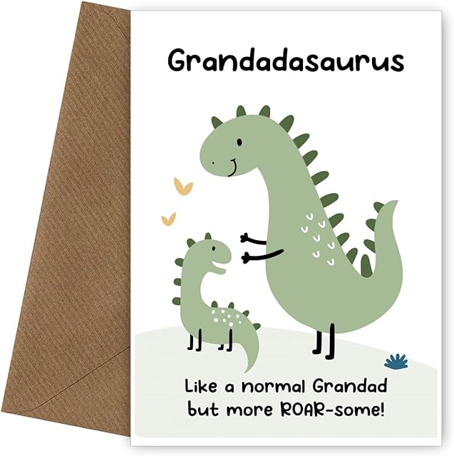 Dinosaur Birthday Card for Grandad from Grandson or Granddaughter - Grandadasaurus Card - Bday Card for Gramps from Little Boy, Girl or Toddler. Perfect for Grampy, Bampy, Pops or Father's Day Card