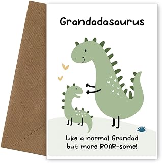 Dinosaur Birthday Card for Grandad from Grandson or Granddaughter - Grandadasaurus Card - Bday Card for Gramps from Little Boy, Girl or Toddler. Perfect for Grampy, Bampy, Pops or Father's Day Card