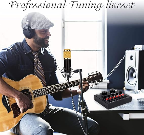 Condenser Microphone Bundle,Mic Kit Live Sound Card with Adjustable Mic Arm Stand Desk for Studio Recording Broadcasting,
