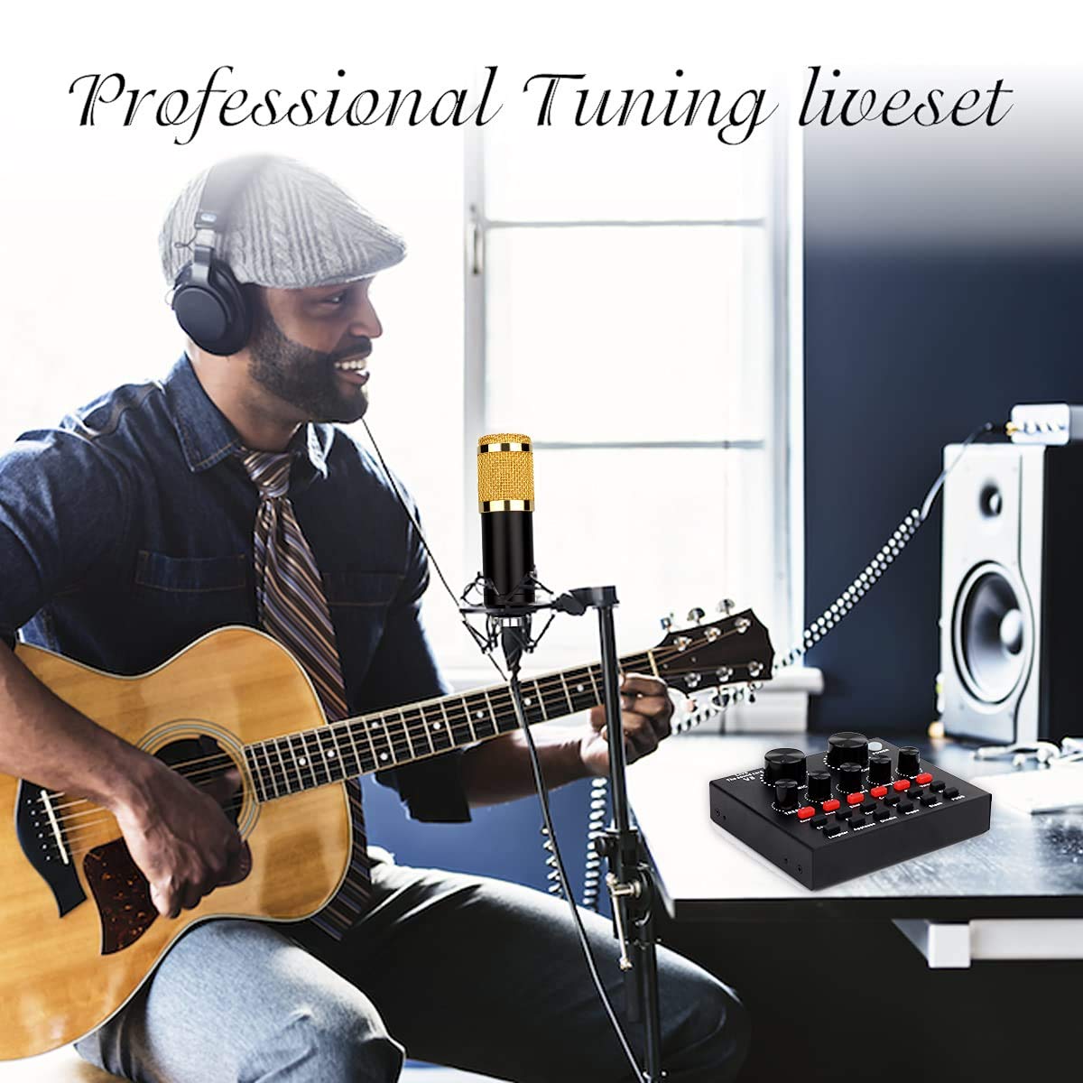MRKU Kit Microfono a condensatore, Set Scheda Audio, con Supporto Regolabile, Supporto Antiurto e Filtro Anti-Pop a Doppio Strato, per la Registrazione