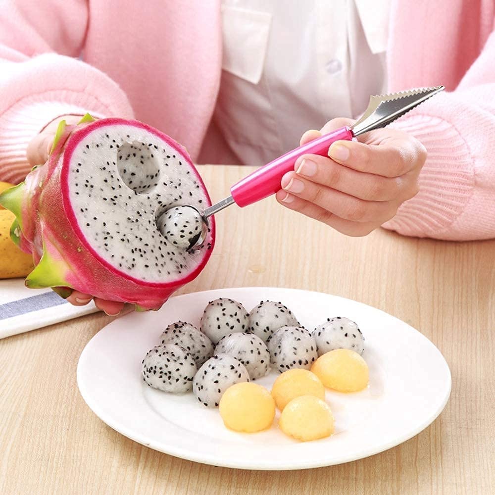 Grivaihi 2 in 1 Stainless Steel, Dig Scoop with Fruit Carving Knife, Multi-Function Kitchen Tool, Watermelon Scoop, Melon Digger, Ice Cream Spoon (Multicolor)-image-16