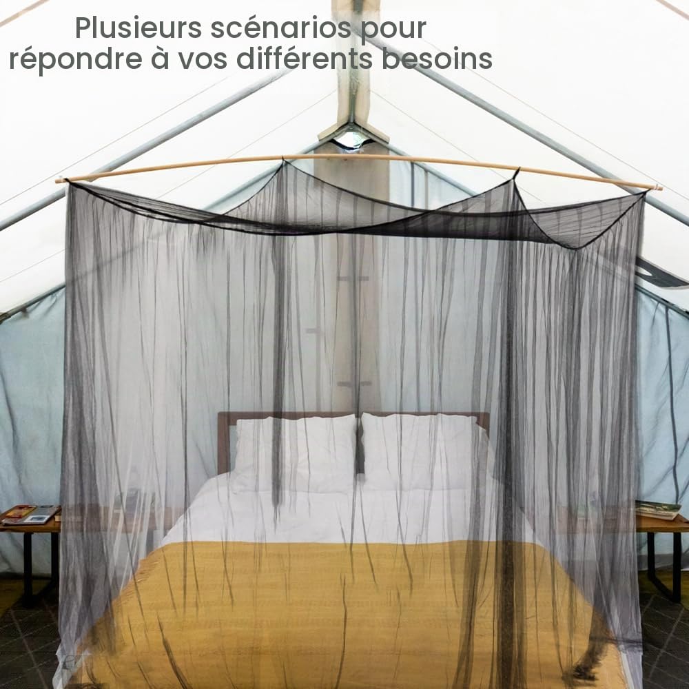 Ciel de lit Moustiquaire Baldaquin à Quatre Portes, Polyester Grande Moustiquaire pour Lits Simples et Doubles - Intérieur et Extérieur - 210x240x190cm