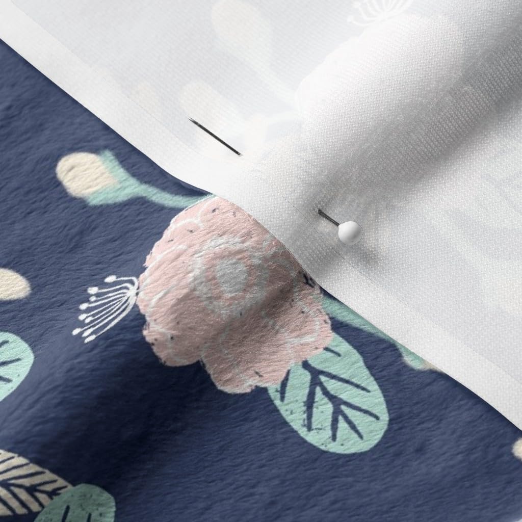Spoonflower Fabric - Florals Navy Blue Blush Pink Taupe Floral Painted Flowers Printed on Minky Fabric by The Yard - Sewing Baby Blankets Quilt Backing Plush