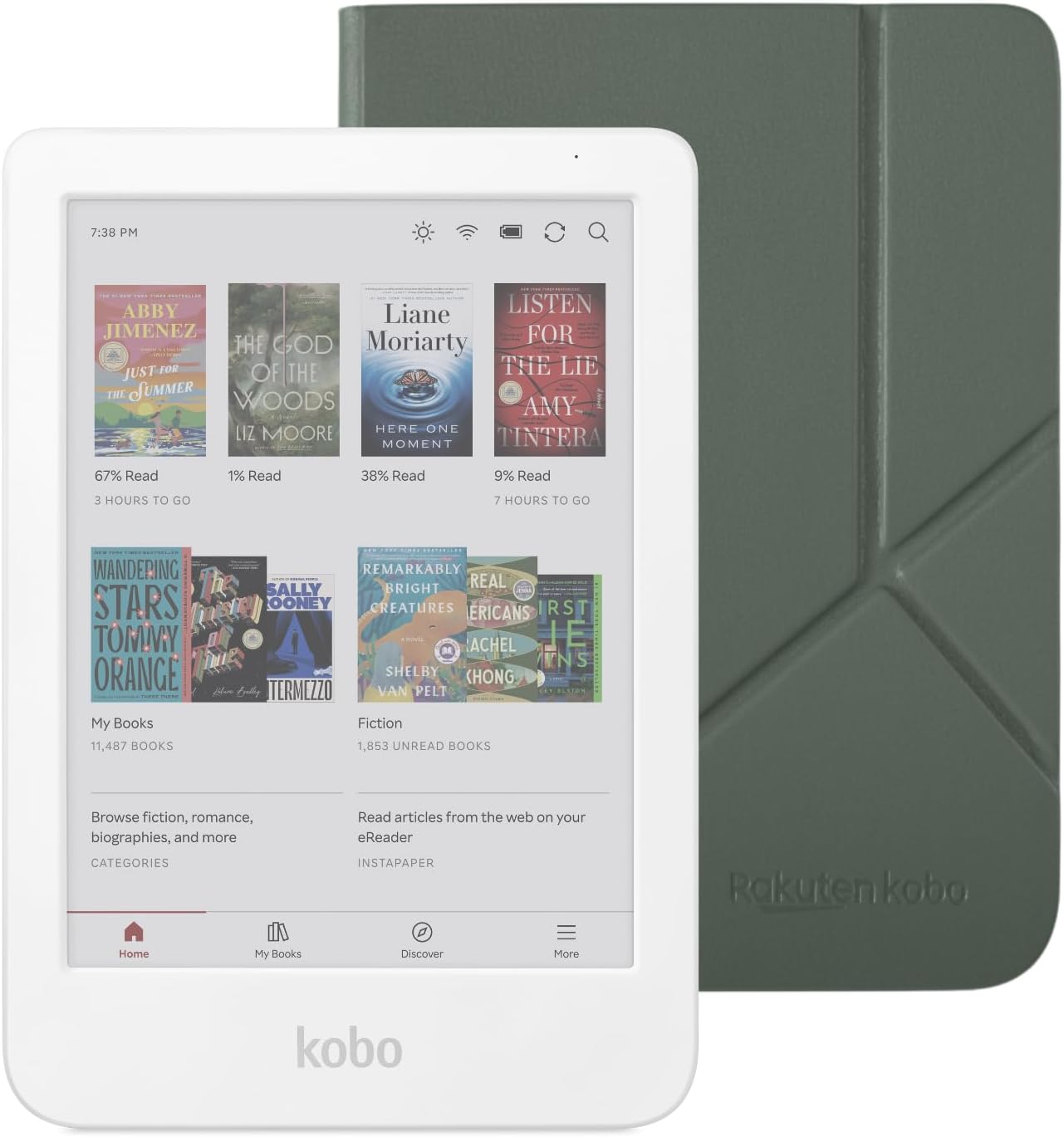 Kobo Clara Colour eReader (White) with Case Bundle (Misty Green SleepCover, Case Bundle)