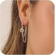 Dangle Earrings for Women Dainty CZ Triple Huggie Stud Earring Trendy Paperclip Flower Evil Eye Dangle Hoop Earring Hypoallergenic Statement Drop Huggie Earrings for Women Gold Jewelry