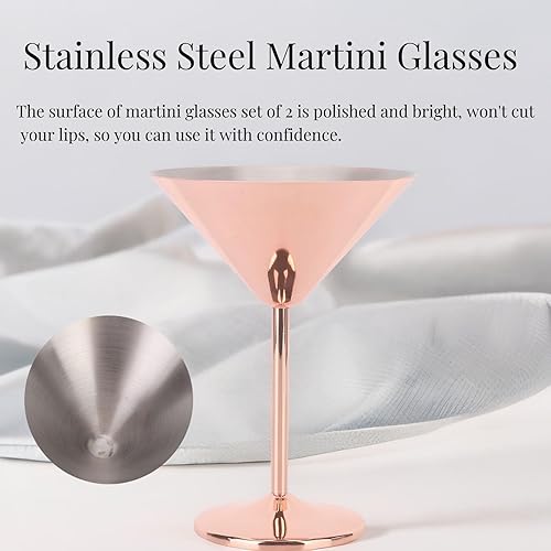 Miniatura 7 de Juego de 2 vasos de Martini de acero inoxidable, vasos de Martini de metal irrompibles de 0.7 onzas líquidas, copas de Martini de cobre, elegantes