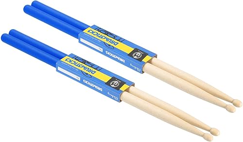 PATIKIL Bastón de madera de arce antideslizante con mango para tambor, envoltura 5A, azul, 2 pares para percusión de instrumentos musicales