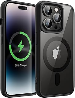 JETech Magnetic Case for iPhone 14 Pro Max 6.7-Inch Compatible with MagSafe, Shockproof Phone Bumper Cover, Solid Color Matte TPU Frame, Anti-Scratch Clear Back (Space Black)