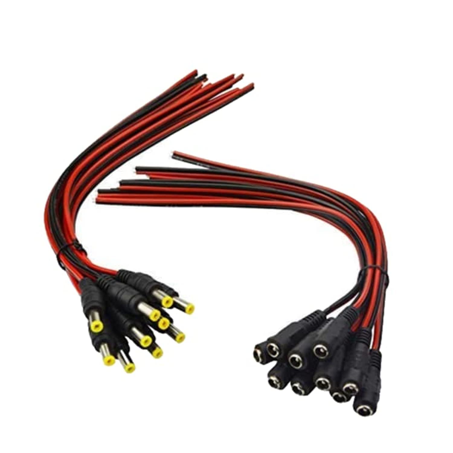 UK PLUS 10 Pairs DC Power Pigtail Cable, 12V 5A Male & Female Connectors for CCTV Security Camera & Lighting Power Adapter (2.1mm x 5.5 mm, Ultra Thick)
