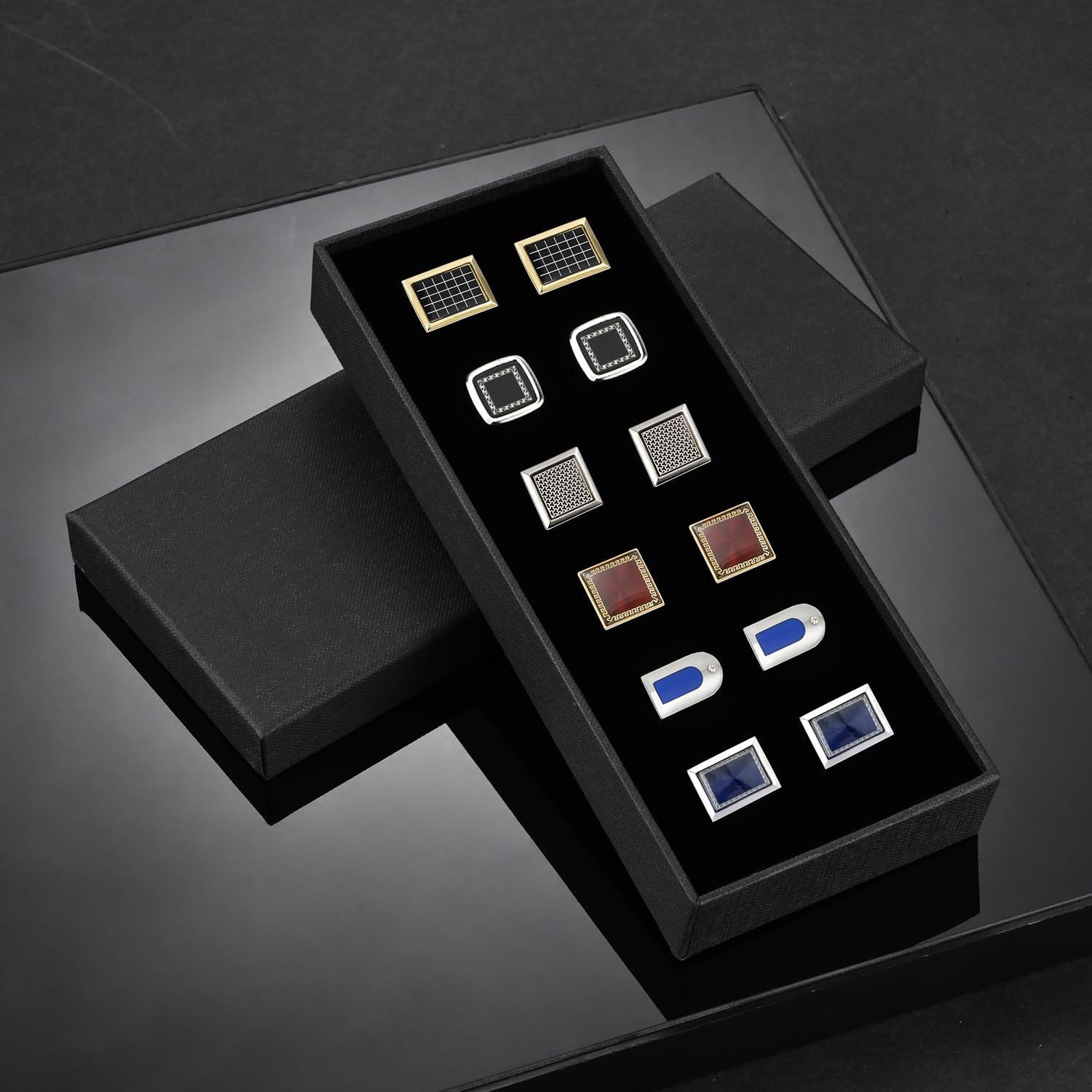 wynameleri Cufflinks Set 6 Pairs for Men, Business Formal Shirts Buttons Cuff Link Packed in Case