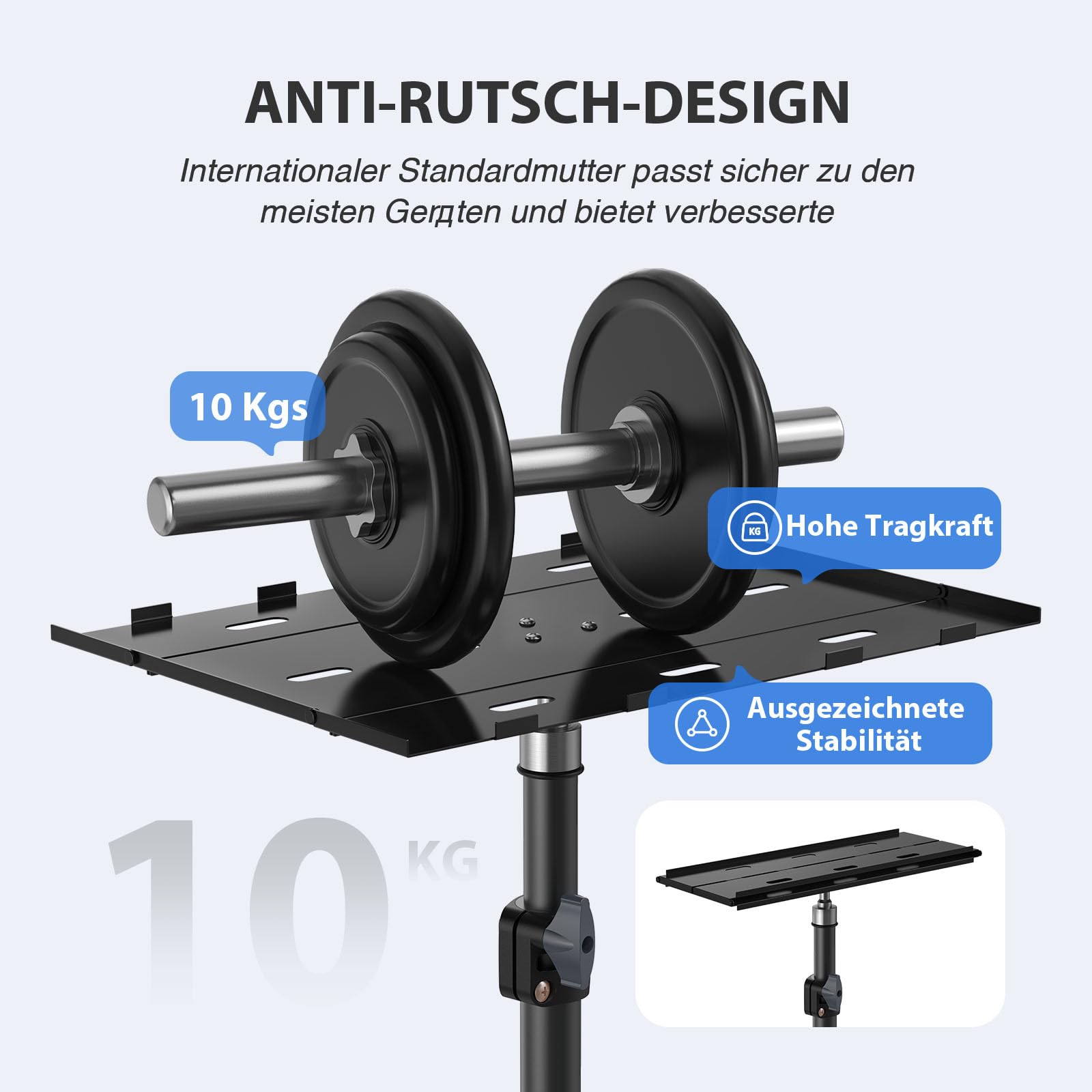 Beamer Ständer, Laptop Stativ Tragbarer, Projektorständer, Multifunktionaler Kamera Bodenständer, Höhe Verstellbar 45-115 cm, Klapplatte, 10 kg Tragkraft, für Outdoor-Filme