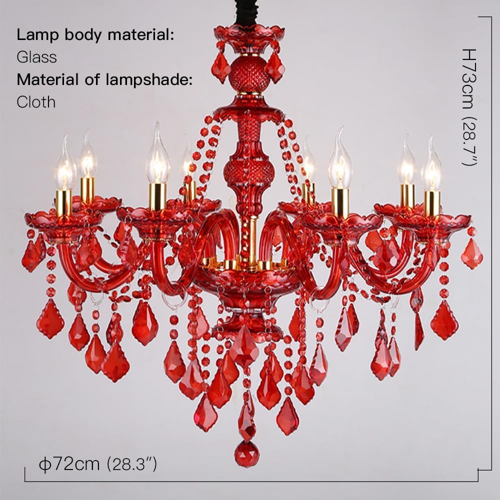 European Crystal Candle Pendent Lamp Red Luxury Living Room Restaurant Bedroom Girl's Room Villa Clothing Store Beauty Salon Cafe Bar KTV Chandelier (G A 8 Lights)