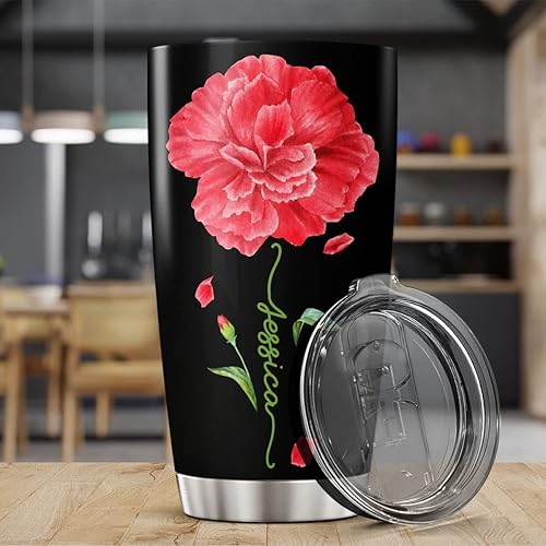 Vista 71 de CUBICER Vaso personalizado con aislamiento de lirio con tapa, nombre personalizado, regalos de Navidad para mujeres, amantes de las flores, vasos